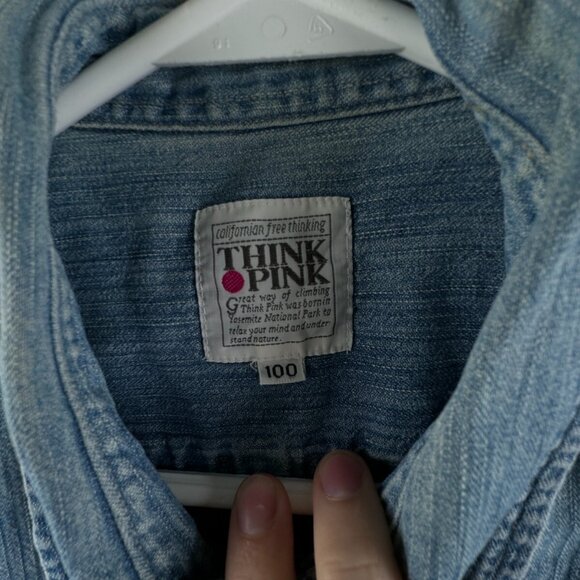 Think Pink Denim Men Long Sleeve Button Up Shirt Blue Size 100 (~XL) Pockets - Picture 8 of 13